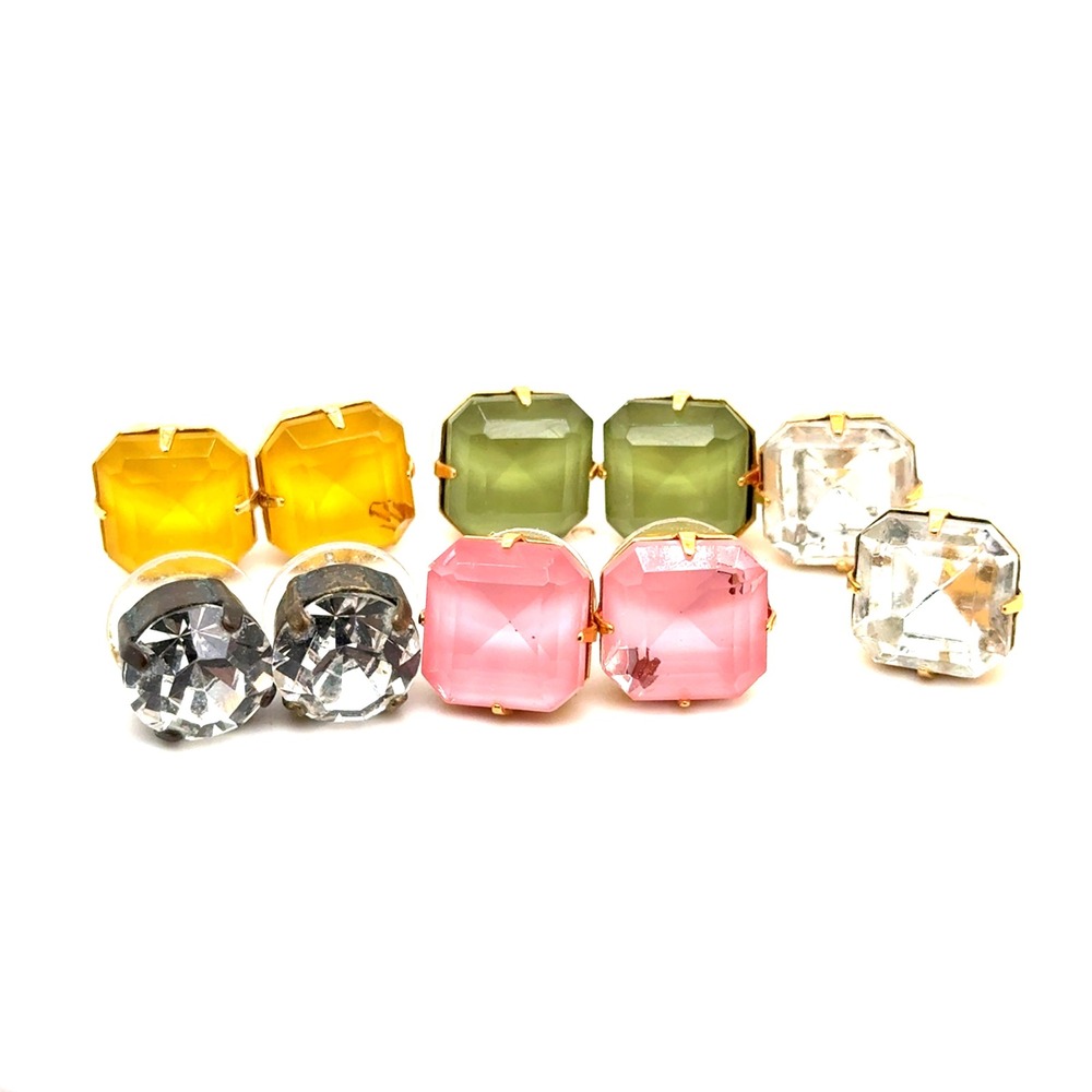 Loren Hope Stud Earring Bundle 5 Pairs Crystal Emerald Cut Pink Green Yellow